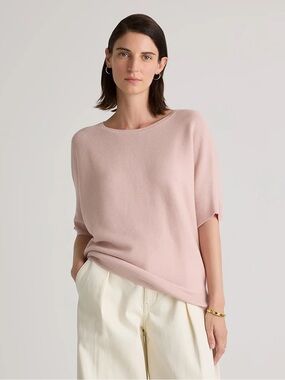 Quince Lightweight Cotton Cashmere Link-Stitch Dolman Sweater Sugar Pink Size XS